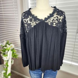 Oddy Black Lace Long Sleeve Shirt Loose Flowy Sz 2x
